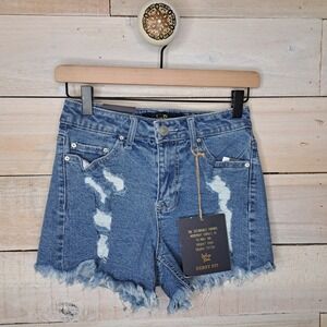 Soft Grunge NWT Shredded‎ Curvy Women's 3/25 Jean Shorts Organic Indigo Reign